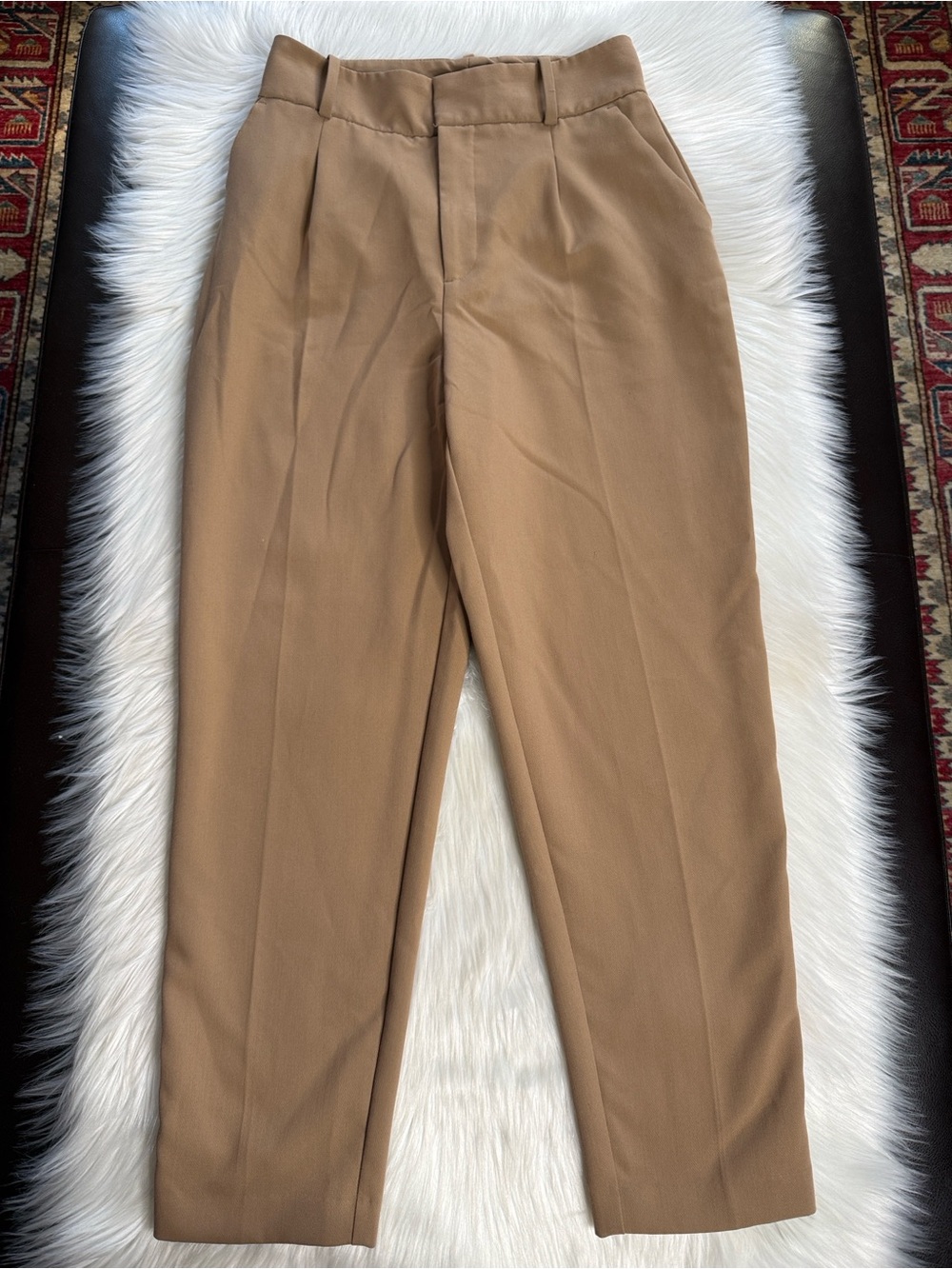 Zara Tan High Waisted Pleated Trousers